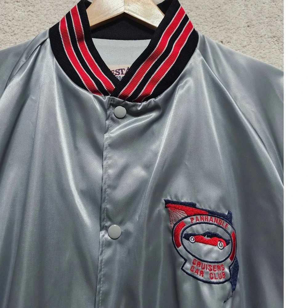 Westark‎ USA Panhandle Cruisers Car Club Satin Bomber Jacket Mens X-Large Silver